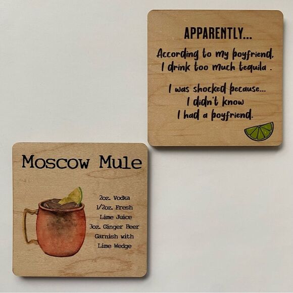 Humorous Moscow Mule Coasters Set - Picture 1 of 4